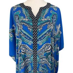Susan Graver Women's Caftan Tunic Top Sz M Blue Multicolored Boho